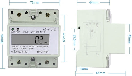 Sinotimer Instrument de Măsurare pentru Panou Electric Digital pe Șină Monofazat DDS546