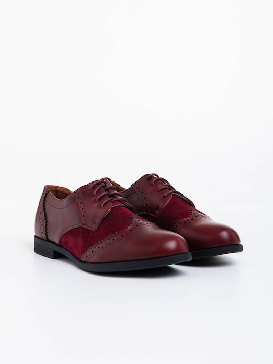Oxfords De Damă Din Piele În Culoare Burgundy