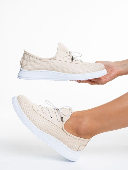 Leather Women's Oxfords in Beige Colour