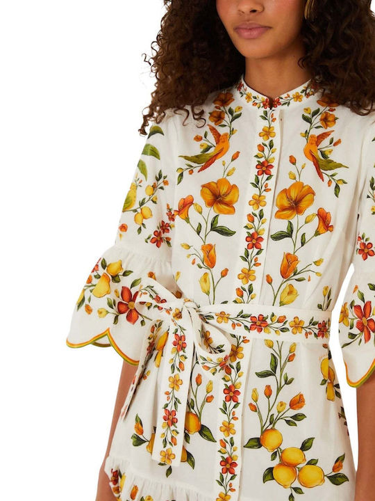 Summer Mini Dress with Ruffles Off-White