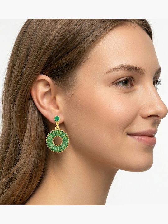 Breeze Single Hoop Earring Silver Gold Plated with Stones Green