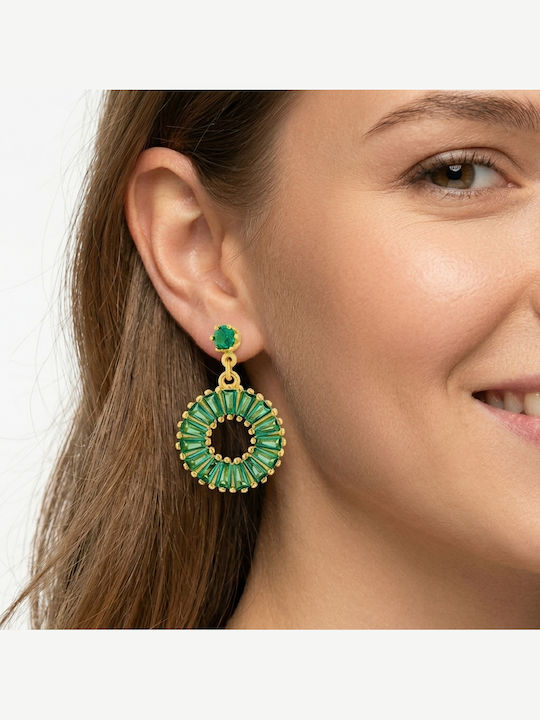 Breeze Single Hoop Earring Silver Gold Plated with Stones Green