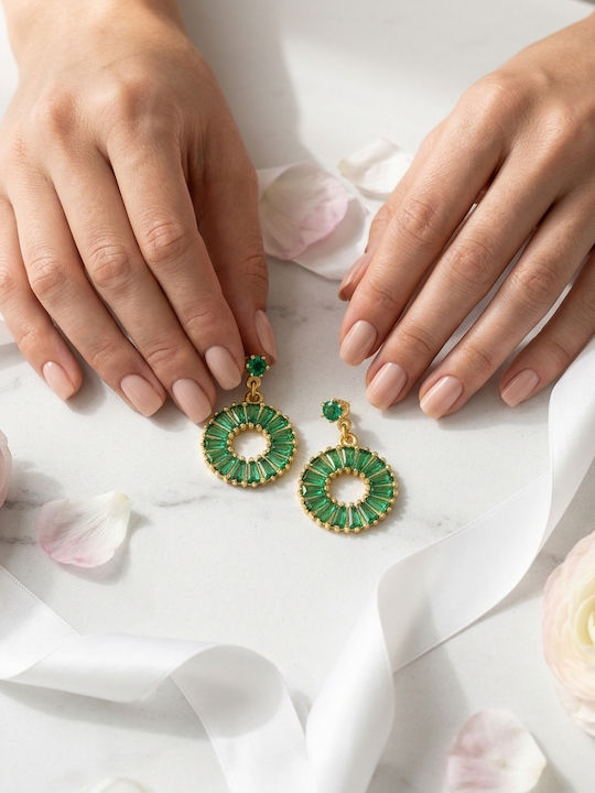 Breeze Single Hoop Earring Silver Gold Plated with Stones Green