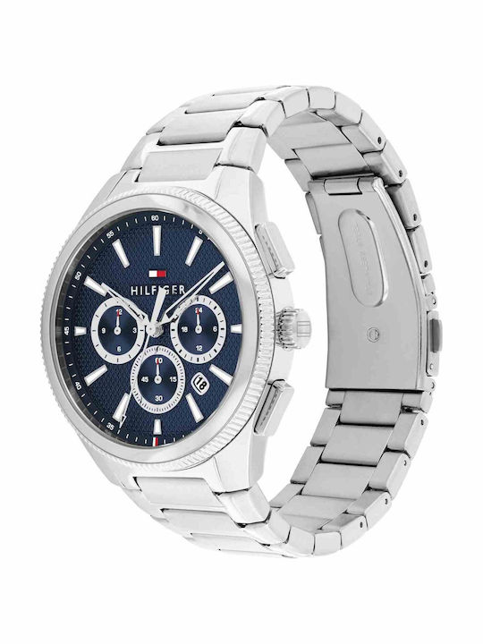 Tommy Hilfiger Sam Ανδρικό Ρολόι Χρονογράφος Μπαταρίας με Ασημί Μεταλλικό Μπρασελέ