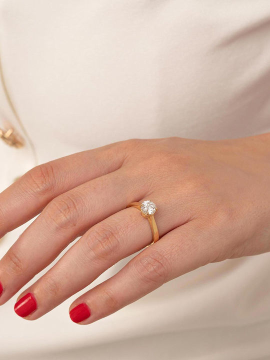 Single Stone Ring From 18K Gold With Diamond