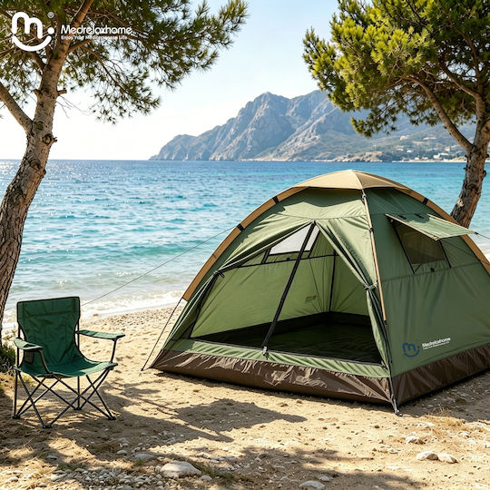 Medrelaxhome Σετ Camping 2 Τεμαχίων, Με Σκηνή Camping Με Προστασία Uv Και Πτυσ. Καρέκλα Camping Deluxe Πράσινη