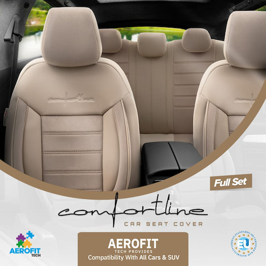 Комплект Калъфи За Автомобилни Седалки Otom Comfortline Design Universal Плат Sued Изкуствена Кожа Предни Задни 11 Броя Бежови