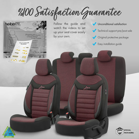 Комплект Калъфи За Автомобилни Седалки Otom Line Design Ортопедични Допълнителна Поддръжка Универсални Памучна Тъкан Предни Задни 11 Броя Червени Черни