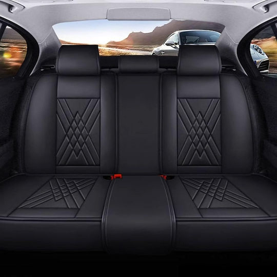 Set De Huse Scaune Auto Universal Eco Piele Față Spate Negru Design