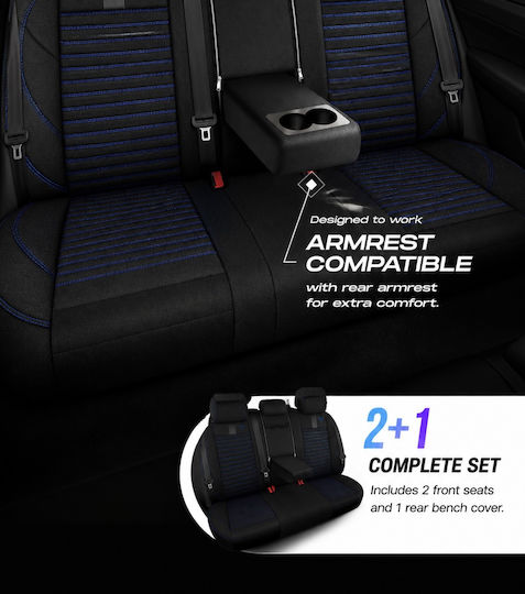 Autositzbezüge Universal Panda Detroit Polyester Vorderes Hinten Schwarz Blau Gestreift