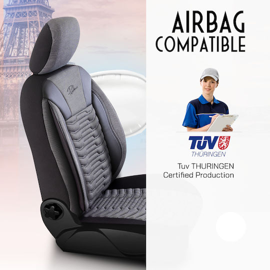 Autositzbezüge Universal Panda Paris Material Polyester Vorderes Hinteres Schwarz Grau