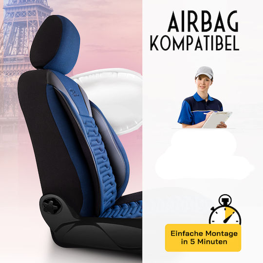 Σετ Καλύμματα Αυτοκινήτου Universal Panda Paris Ύφασμα Εμπρός Πίσω Μαύρο Μπλέ