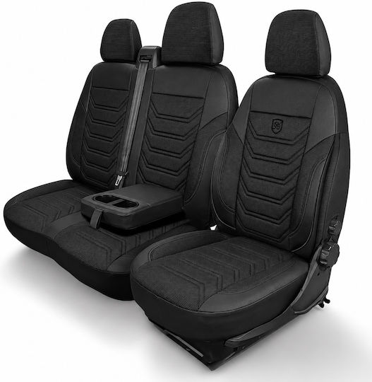 Комплект Калъфи За Автомобил Универсален Panda 2+1 Ткан Eco Кожа Fiat Ducato Peugeot Boxer Черен