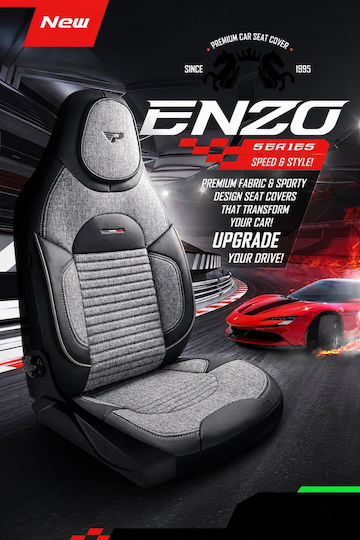 Комплект Калъфи За Автомобил Универсален Panda Enzo Плат Предни Задни Залепени Подглавник Сиви