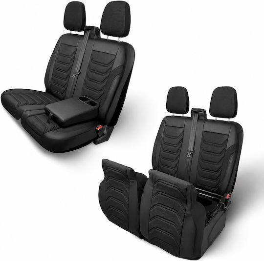Set Huse Scaune Auto Universal Panda 2+1 Material Eco Piele Ford Transit Custom Mk2 2023+ Negru