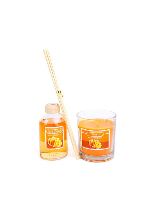 Scented Candle Reed Diffuser Set Pumpkin Scent 120 G + 100 Ml