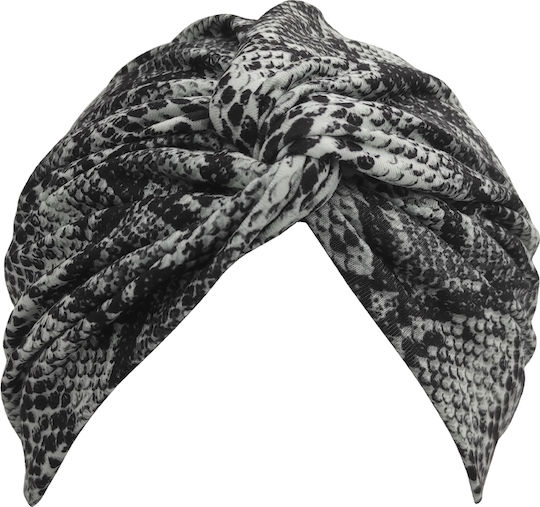 Women's Turban Cotton Lycra Black And White Light Grey Snake Hair Headband