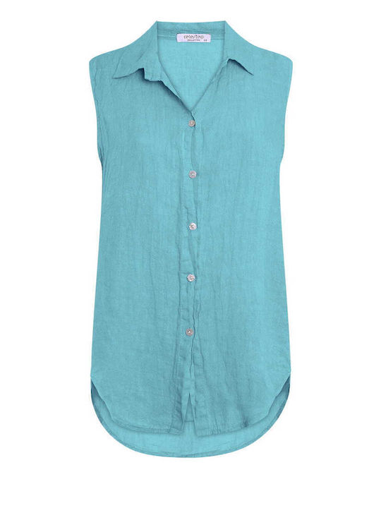 Celestino Women's Shirt Linen Monochrome Turquoise