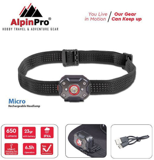 Alpin Φακός Κεφαλής LED με Μέγιστη Φωτεινότητα 650lm