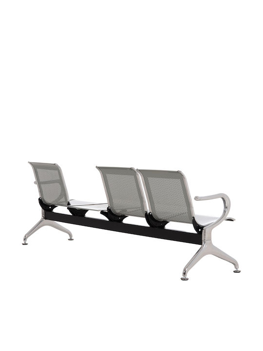 Dreisitziger Wartesessel mit Armlehnen in Grau Farbe 222x64x76cm