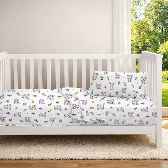 Dimcol Детска Покривка За Завивка Bebe Бяла-Пастел Лилава 120x160см