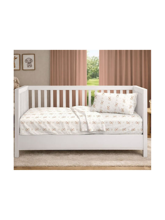 Dimcol Βρεφική Παπλωματοθήκη Newborn Bear 716 1 White-beige 120x160εκ.