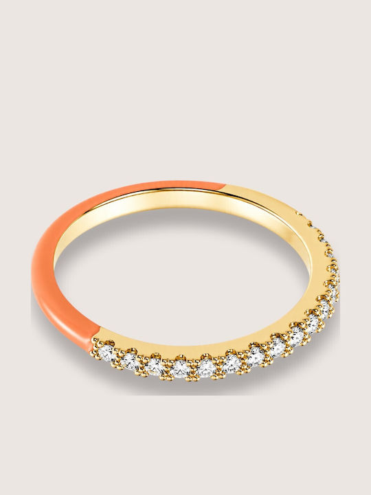 Xryseio Damen Ring Ehering mit Zirkonia & Emaille aus Silber Vergoldet