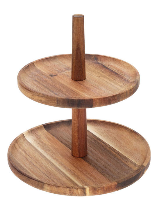 Ξύλινη Εταζέρα 2 Ορόφων Καφέ Ø23xY18.5cm Π23xΜ23xΥ18.5cm