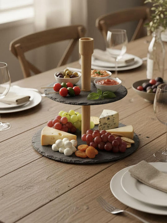 General Trade Ξύλινη Εταζέρα 2 Ορόφων Μαύρη Ø20cm Π25xΜ25cm 2τμχ