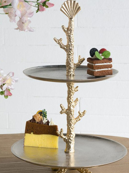 Artekko Metallic Tiered Appetizer Stand 2 Tiers Gold P29xL29xH45.7cm