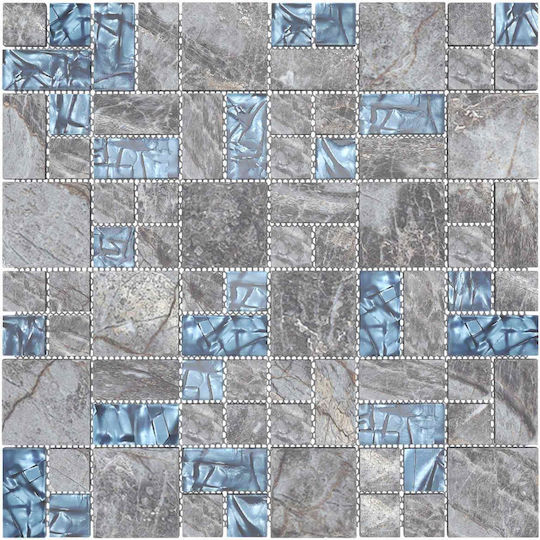 vidaXL Wandsticker & Wandgemälde Mosaik Kacheli 11 Stück Grau Blau 50 x 50 cm Glas