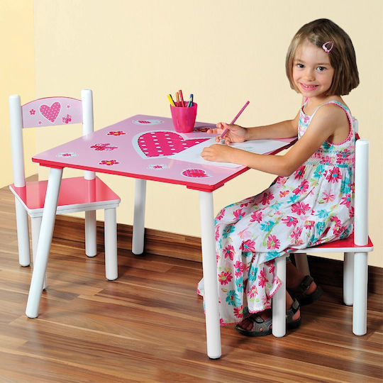 Kids Table Set with Chairs Made of Wooden Pink Kesper