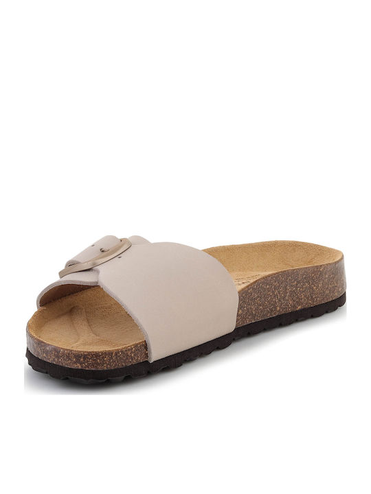 Leder Flache Sandalen Für Damen Beige
