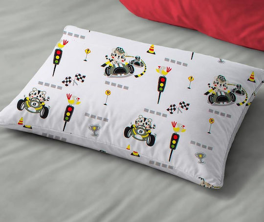 Dimcol Animal Grand Prix 590 Fată De Pernă Pentru Copii Din 100% Bumbac 50x70cm Alb-Oliv