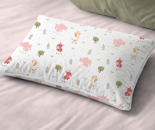 Dimcol Happy Safari 712 Fata De Pernă Pentru Copii Din 100% Bumbac 50x70cm Alb-Roz