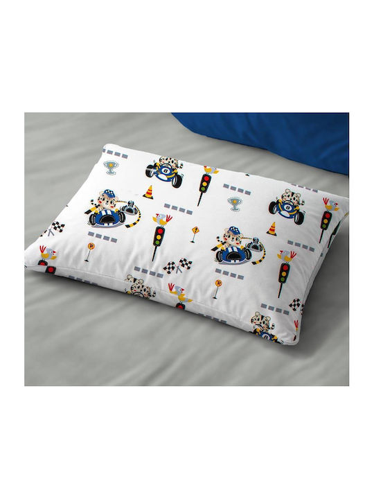 Dimcol Animal Grand Prix 589 Kids Pillowcase Made Of 100% Cotton 50x70cm White Blue