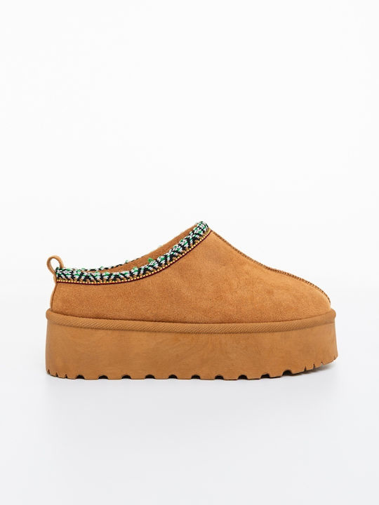 Winter Women's Slippers with Fur Yellow