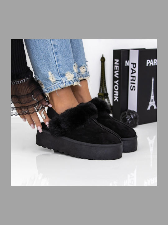 Winter Women's Slippers with Black Fur