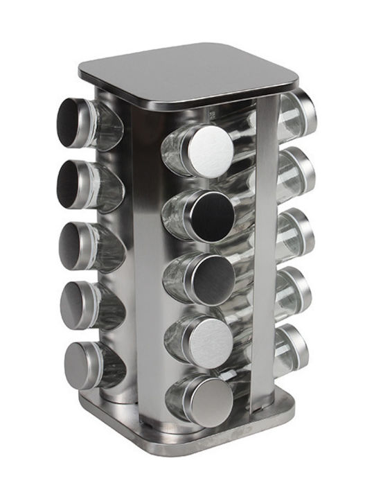 Keskor Glass Tabletop Rotating Spice Rack Silver 20pcs