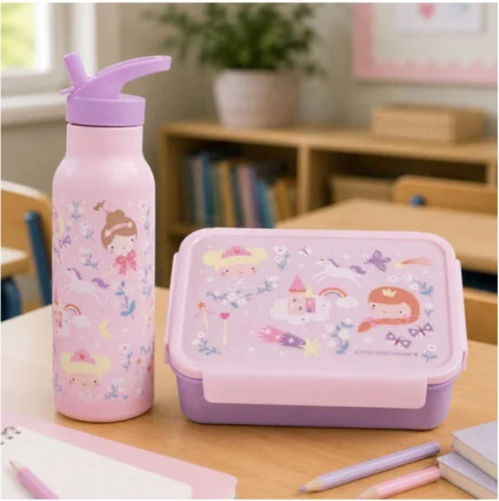 A Little Lovely Company Kids Stainless Steel Thermos Water Bottle with Straw Grey 500ml