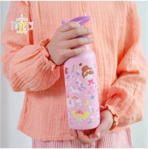 A Little Lovely Company Kids Stainless Steel Thermos Water Bottle with Straw Grey 500ml