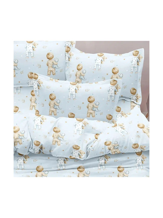 Borea Goodnight Kids Duvet Cover Set Single with Pillowcase Cotton Sky Blue 160x240cm