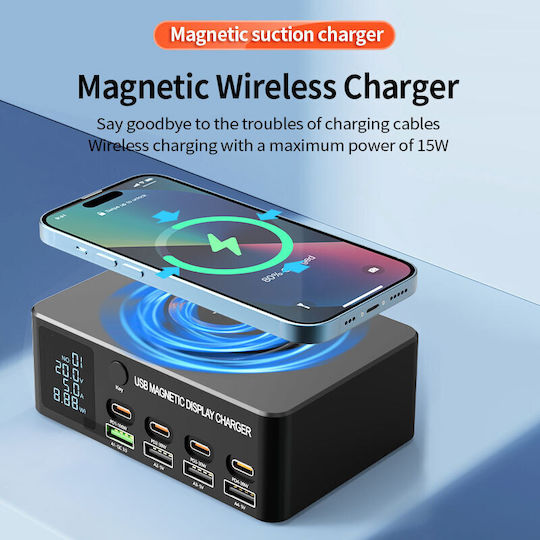 Powertech Βάση Φόρτισης με 4 Θύρες USB-A και 4 Θύρες USB-C 140W Power Delivery / Quick Charge 4.0 σε Μαύρο χρώμα (PT-1625)