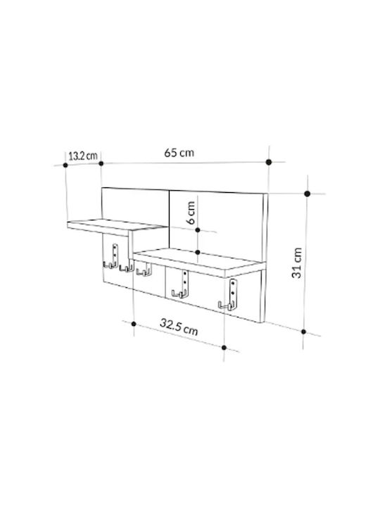 Freebox Κρεμάστρα Τοίχου Ξύλινη Λευκή 65x13.2x31cm