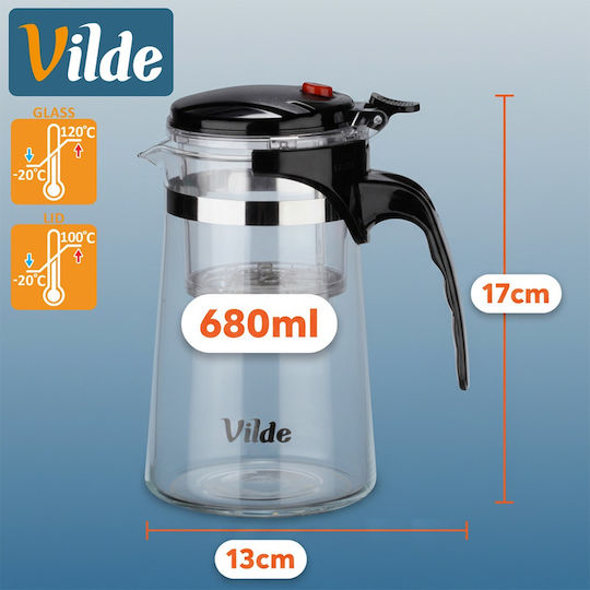 Orion Ceainic cu Filtru Sticlă Negru 680ml