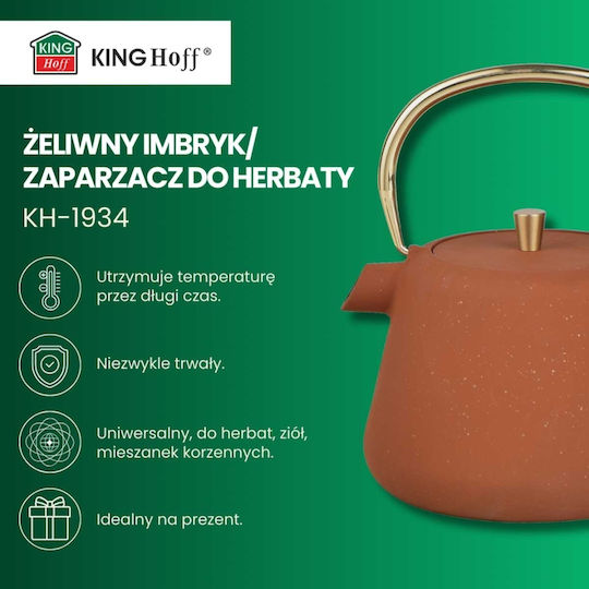 KING Hoff Kettle Teekanne mit Filter Gusseisen Braun 1000ml