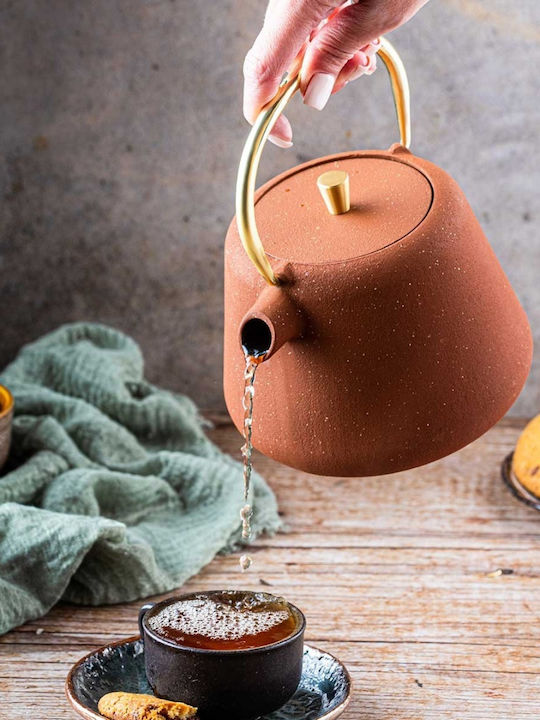 KING Hoff Kettle Τσαγιέρα με Φίλτρο Μαντεμένια Καφέ 1000ml
