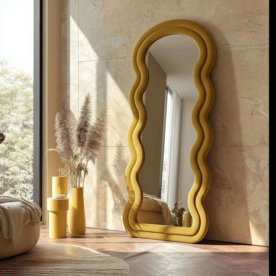 Hanah Home Oglindă De Podea Asimetrică Cu Cadru Din Lemn Galben 170x65cm