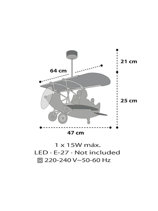 Ango Einfaches Licht Kinderzimmer-Deckenleuchte aus Kunststoff 15W mit E27-Fassung 64x47cm