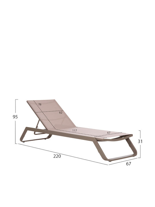Aluminum Deckchair Marimar with Brown Textilene Fabric 218x67x31cm